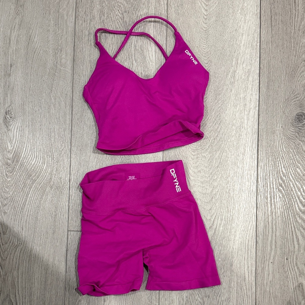 DFYNE Fuchsia Athletic Crop Top and Shorts